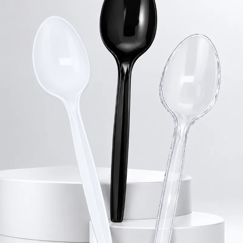 White and clear plastic table spoons