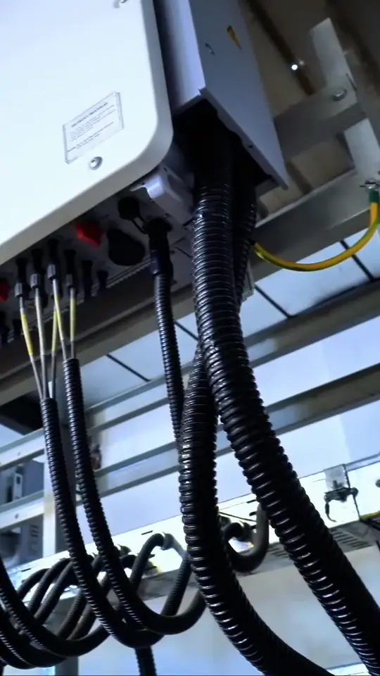 DC cabling into the inverters of the PT. Cave Sumber Berkat rooftop solar plant